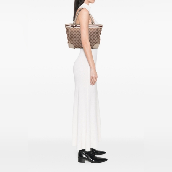 GUCCI GG Canvas and Leather Snap Tote - Picture 14 of 16